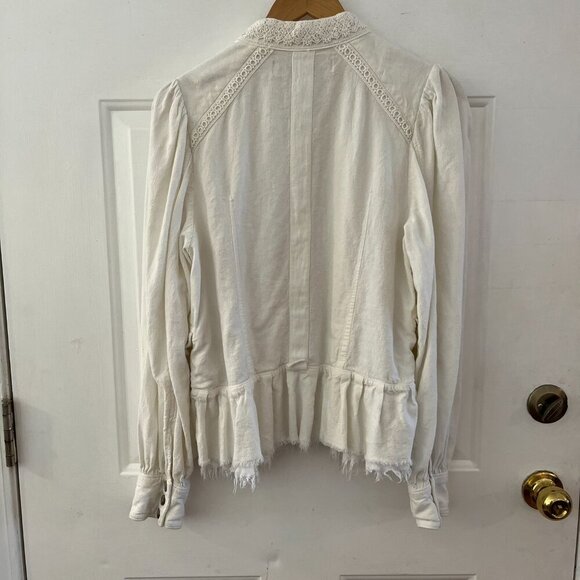 Free People White Arian Fringe Embroidered Military Style Jacket Sz Sm - Picture 5 of 10